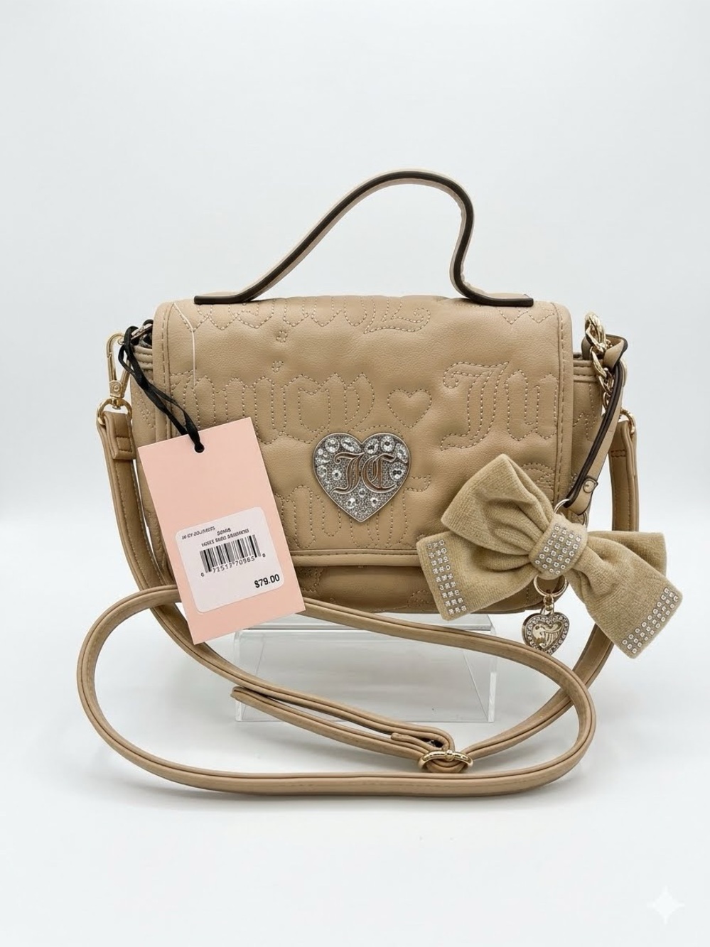 Juicy Couture Tan Quilted Heart Crossbody with Bow Charm